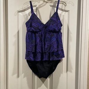 Miraclesuit Purple and Black Paisley Swimsuit excellent condition